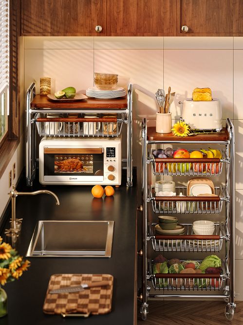 中古风三维渲染 组合款置物收纳架，演绎空间艺术与实用美学